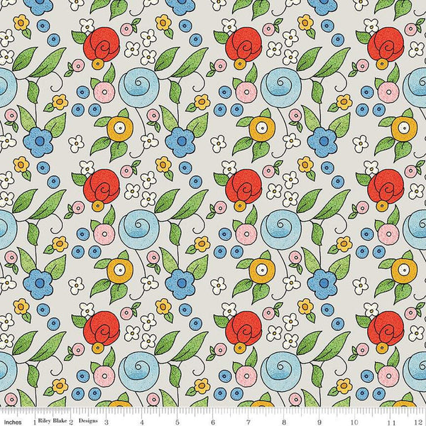 All My Heart Bouquet Toss C14140 Gray by Riley Blake Designs - Floral Flowers Valentine's Day Valentines - Quilting Cotton Fabric