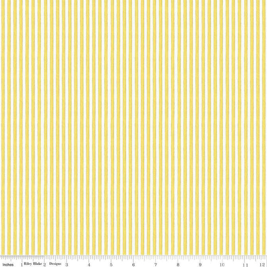 SALE All My Heart Candy Wraps C14143 Yellow by Riley Blake Designs - Valentine's Day 1/8" Yellow/White Stripes - Quilting Cotton Fabric