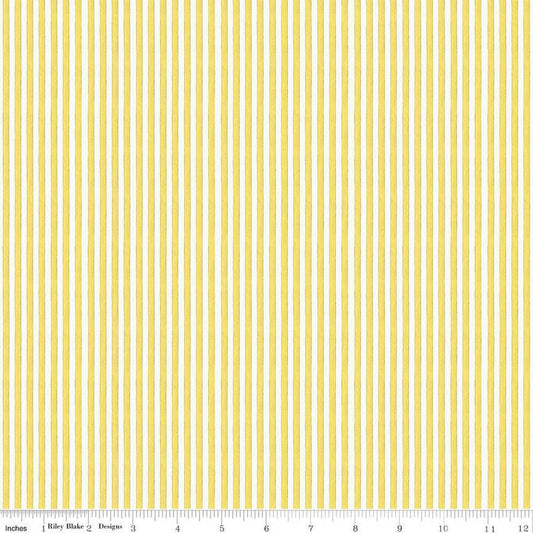 34" End of Bolt - All My Heart Candy Wraps C14143 Yellow by Riley Blake - Valentine's Day 1/8" Yellow/White Stripes - Quilting Cotton Fabric