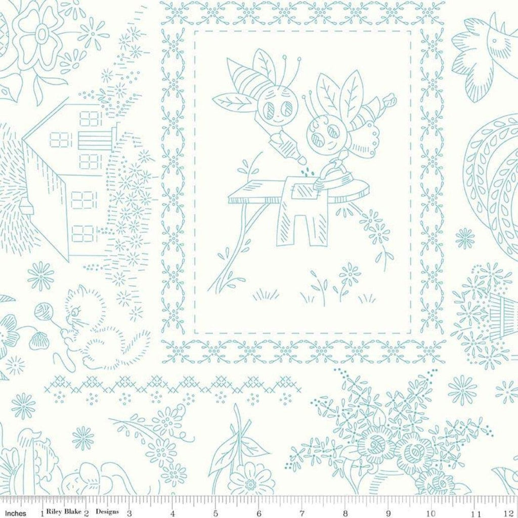 3 yard cut - Granny Chic Vintage PRINTED Embroidery WIDE Back WB8527 Blue - Riley Blake Designs - 107/108" Wide - Quilting Cotton Fabric