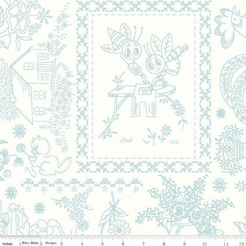 3 yard cut - SALE Granny Chic Vintage PRINTED Embroidery WIDE Back WB8527 Blue - Riley Blake Designs - 107/108" Wide - Quilting Fabric