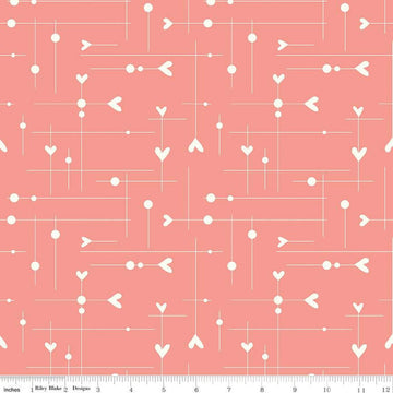 SALE I Love Us Dash & Dot Hearts C13962 Coral - Riley Blake Designs - Valentine's Day Valentines - Quilting Cotton Fabric