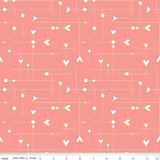 DEAL I Love Us Dash & Dot Hearts C13962 Coral - Riley Blake Designs - Valentine's Day Valentines - Quilting Cotton Fabric