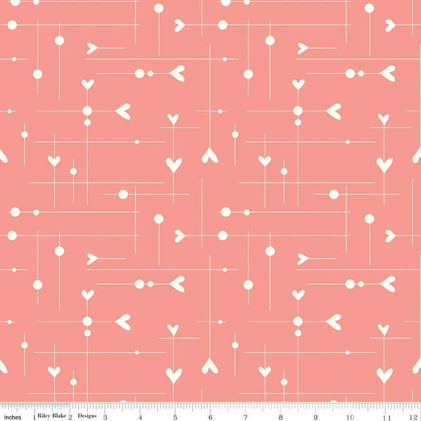 I Love Us Dash and Dot Hearts C13962 Coral by Riley Blake Designs - Valentine's Day Valentines - Quilting Cotton Fabric