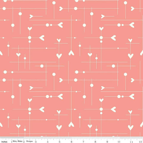 SALE I Love Us Dash and Dot Hearts C13962 Coral by Riley Blake Designs - Valentine's Day Valentines - Quilting Cotton Fabric