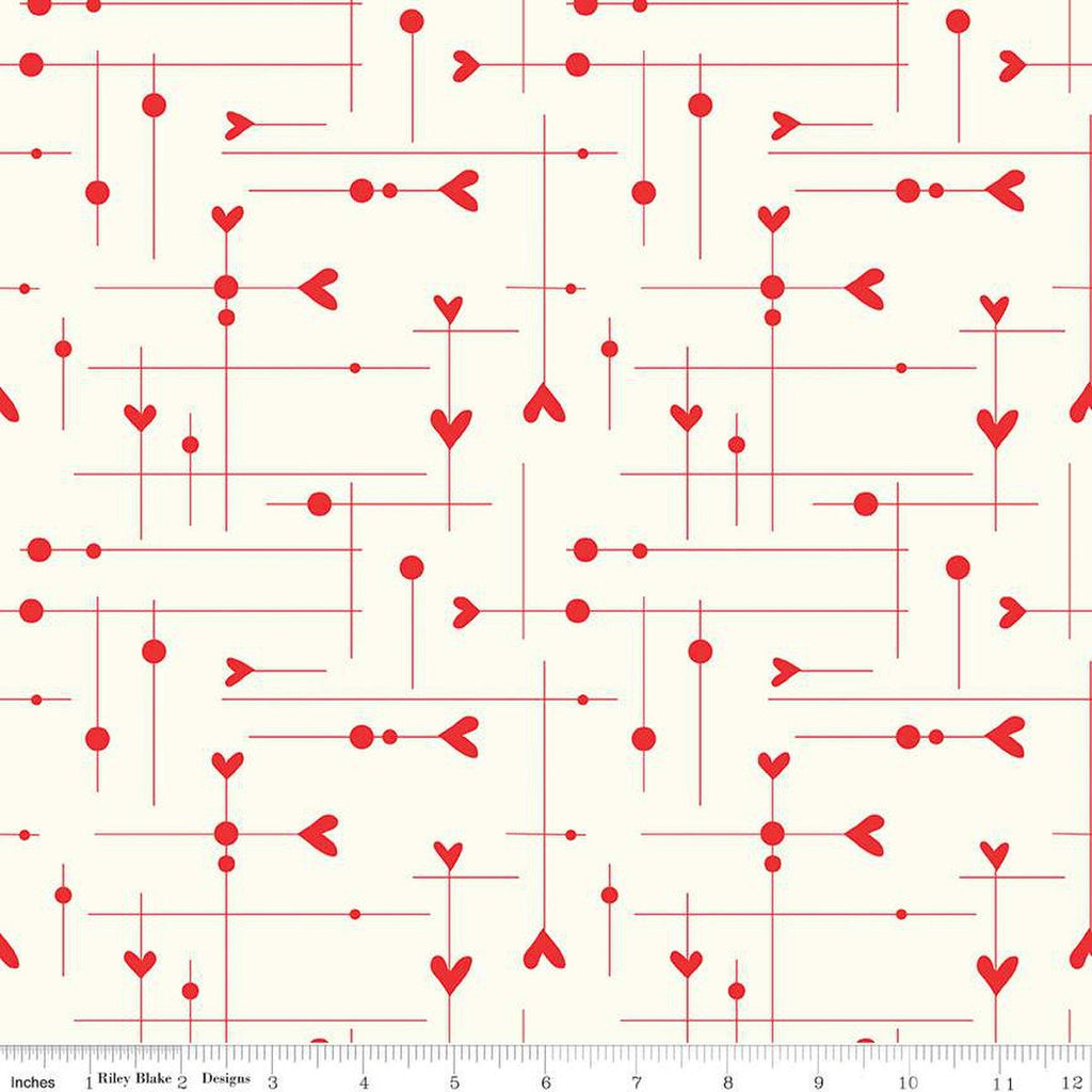 SALE I Love Us Dash and Dot Hearts C13962 Cream by Riley Blake Designs - Valentine's Day Valentines - Quilting Cotton Fabric
