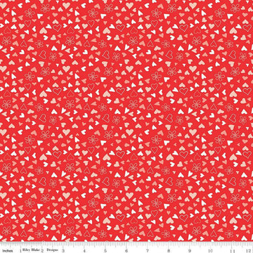 I Love Us Scattered Hearts C13964 Red by Riley Blake Designs - Valentine's Day Valentines Hearts Daisies - Quilting Cotton Fabric