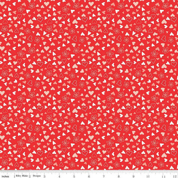 19" End of Bolt - I Love Us Scattered Hearts C13964 Red by Riley Blake - Valentine's Day Valentines Hearts Daisies - Quilting Cotton Fabric