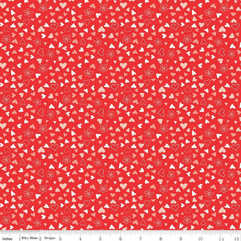 I Love Us Scattered Hearts C13964 Red by Riley Blake Designs - Valentine's Day Valentines Hearts Daisies - Quilting Cotton Fabric