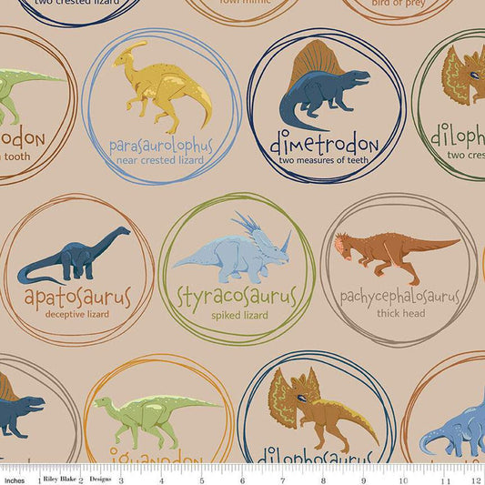 20" End of Bolt - Cretaceous Main C14100 Natural by Riley Blake Designs - Dinosaur Dinosaurs - Quilting Cotton Fabric