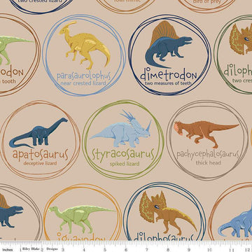 16" End of Bolt - SALE Cretaceous Main C14100 Natural by Riley Blake Designs - Dinosaur Dinosaurs - Quilting Cotton Fabric