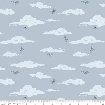 SALE Cretaceous Pterodactyl Clouds C14103 Dusk - Riley Blake Designs - Dinosaur Dinosaurs - Quilting Cotton Fabric