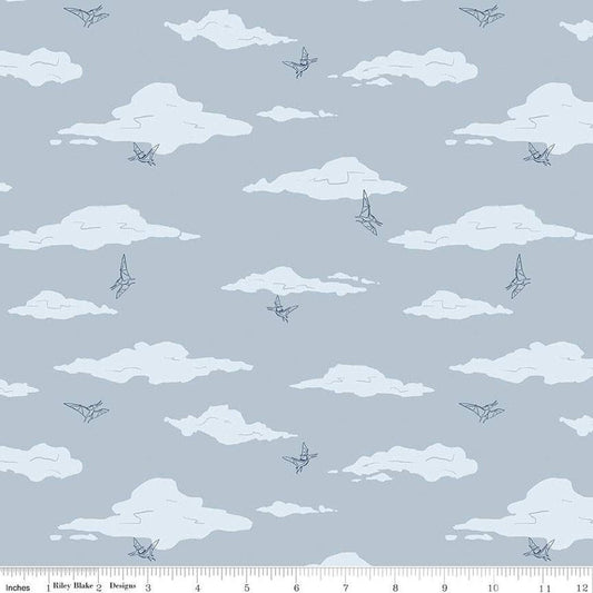 SALE Cretaceous Pterodactyl Clouds C14103 Dusk - Riley Blake Designs - Dinosaur Dinosaurs - Quilting Cotton Fabric