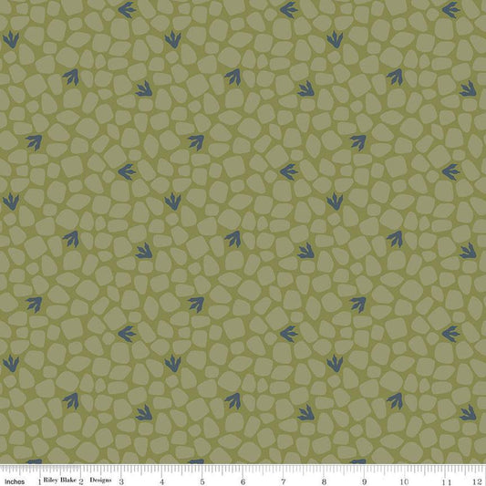 Fat Quarter End of Bolt - Cretaceous Pebbles C14104 Basil by Riley Blake Designs - Dinosaur Tracks Rocks Dinosaurs - Quilting Cotton Fabric