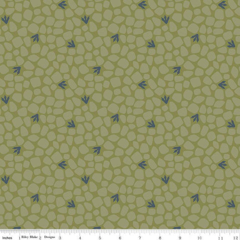 Cretaceous Pebbles C14104 Basil by Riley Blake Designs - Dinosaur Tracks Rocks Dinosaurs - Quilting Cotton Fabric