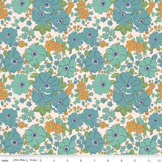 SALE Mercantile Lovely C14380 Raindrop - Riley Blake Designs - Lori Holt - Floral Flowers - Quilting Cotton Fabric