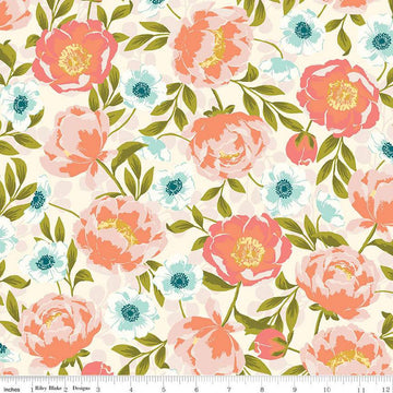11" End of Bolt - Blossom Lane Main C14000 Cream - Riley Blake Designs - Floral Flowers - Quilting Cotton Fabric