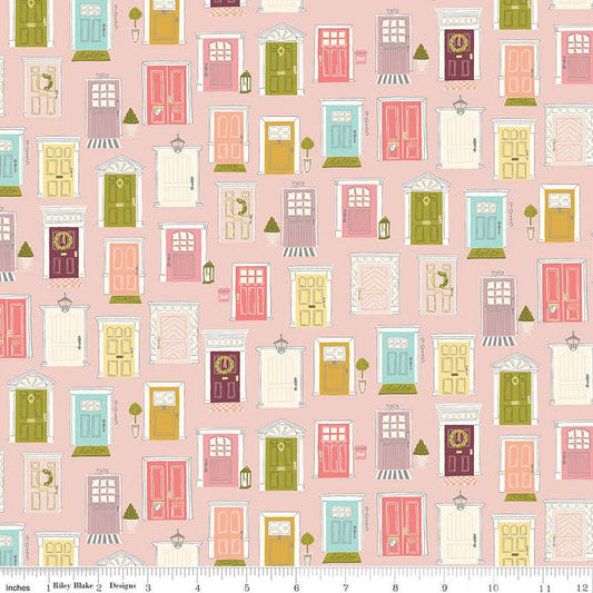 Fat Quarter End of Bolt - Blossom Lane Front Doors C14002 Blush by Riley Blake Designs - Quilting Cotton Fabric