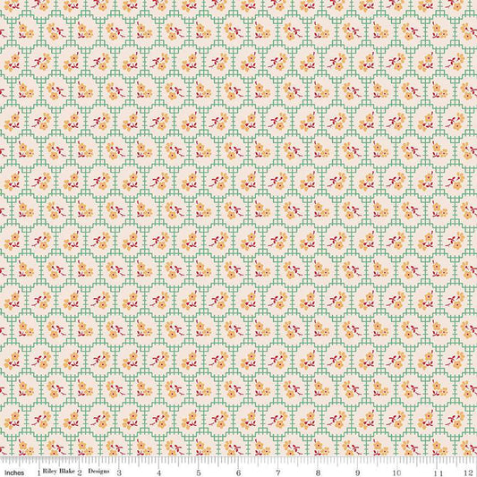 SALE Mercantile Recollect C14393 Alpine - Riley Blake Designs - Lori Holt - Floral Flowers Grid Background - Quilting Cotton Fabric