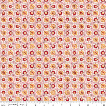 SALE Mercantile Treasure C14400 Coral - Riley Blake Designs - Lori Holt - Tiled Flowers Leaves - Quilting Cotton Fabric