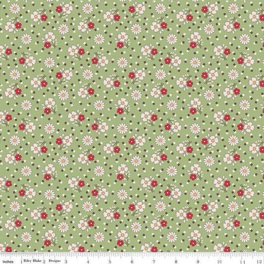 SALE Mercantile Yesterday C14401 Lettuce - Riley Blake Designs - Lori Holt - Floral Flowers - Quilting Cotton Fabric