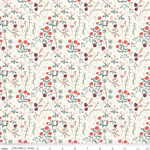 CLEARANCE Sweetbriar Fields C14022 Cream by Riley Blake  - Floral Mushrooms Flowers Leaves - Quilting Cotton