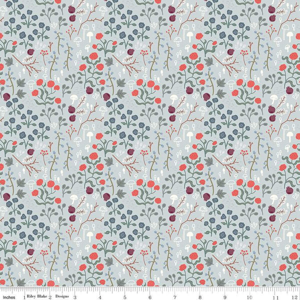 CLEARANCE Sweetbriar Fields C14022 Dusk by Riley Blake Designs - Floral Mushrooms Flowers Leaves - Quilting Cotton Fabric