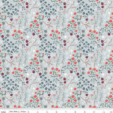 CLEARANCE Sweetbriar Fields C14022 Dusk by Riley Blake Designs - Floral Mushrooms Flowers Leaves - Quilting Cotton Fabric