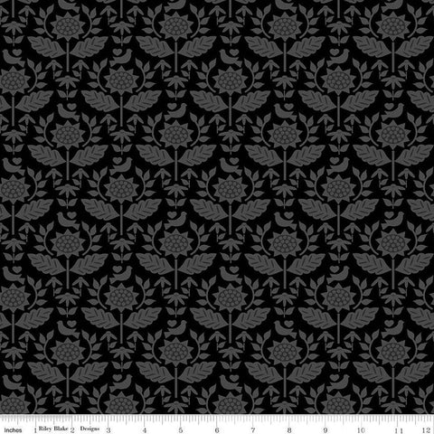 SALE Flour and Flower Wallpaper C14011 Black by Riley Blake Designs - Floral Flowers Damask - Quilting Cotton Fabric