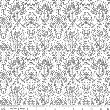 SALE Flour & Flower Wallpaper C14011 White - Riley Blake Designs - Floral Flowers Damask - Quilting Cotton Fabric