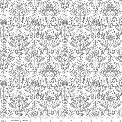 Flour and Flower Wallpaper C14011 White by Riley Blake Designs - Floral Flowers Damask - Quilting Cotton Fabric