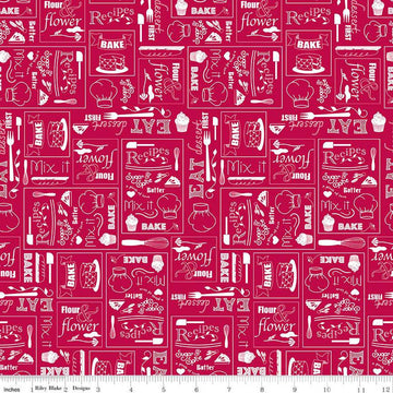 29" End of Bolt - CLEARANCE Flour and Flower Chalkboard C14012 Berry by Riley Blake  - Baking Text Icons - Quilting Cotton