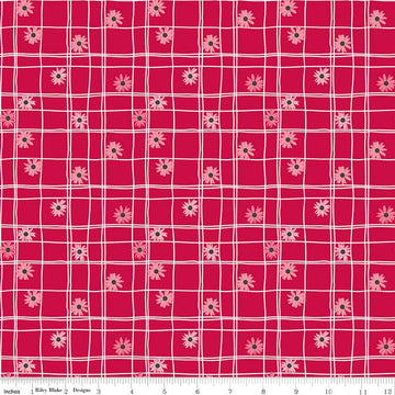 SALE Flour & Flower C14014 Flower Grid Berry - Riley Blake Designs - Irregular Grid Flowers - Quilting Cotton Fabric