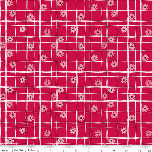 DEAL Flour & Flower C14014 Flower Grid Berry - Riley Blake Designs - Irregular Grid Flowers - Quilting Cotton Fabric