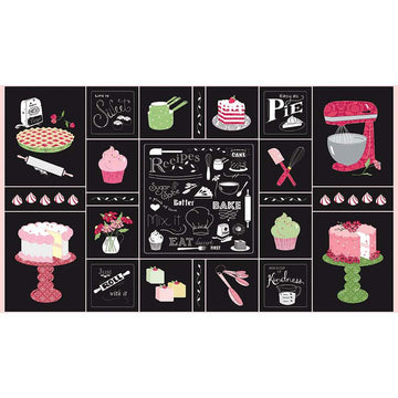SALE Flour & Flower Panel P14019 - Riley Blake Designs - Baking Text Icons - Quilting Cotton Fabric