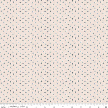 Mercantile Sweet Background C14405 Denim - Riley Blake Designs - Lori Holt - Floral Flowers Dots - Quilting Cotton Fabric