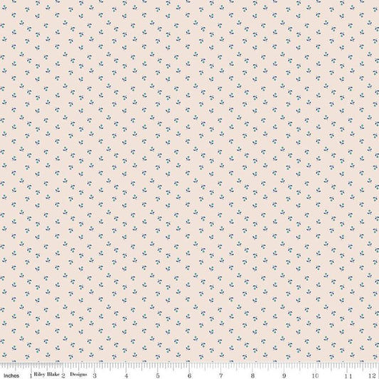 Mercantile Sweet Background C14405 Denim - Riley Blake Designs - Lori Holt - Floral Flowers Dots - Quilting Cotton Fabric