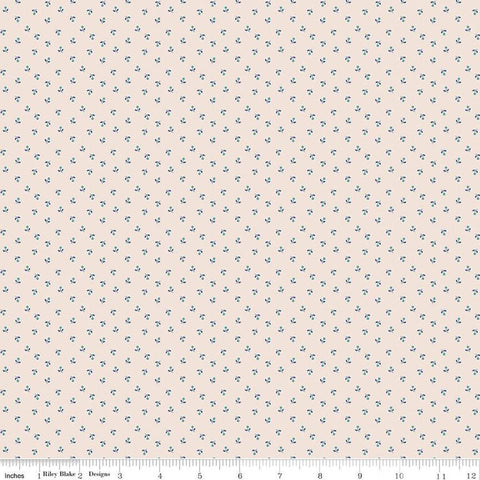 Mercantile Sweet Background C14405 Denim by Riley Blake Designs - Lori Holt - Floral Flowers Dots - Quilting Cotton Fabric
