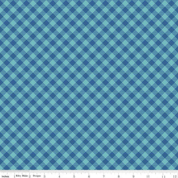 Cozy Christmas PRINTED Gingham C7972 Blue - Riley Blake Designs - Lori Holt - Diagonal - Quilting Cotton Fabric