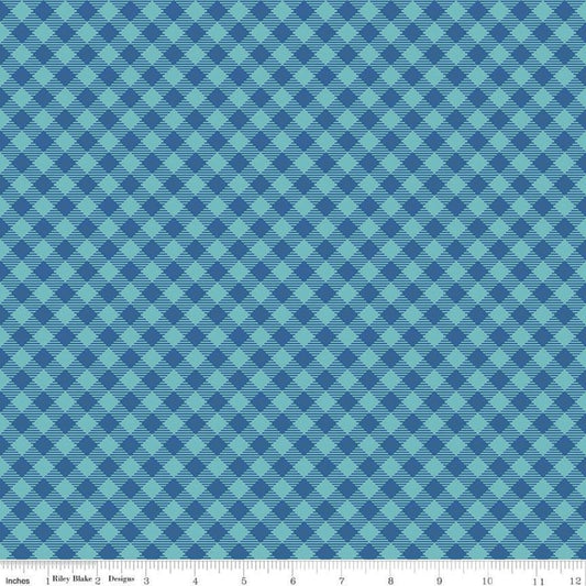 Cozy Christmas PRINTED Gingham C7972 Blue - Riley Blake Designs - Lori Holt - Diagonal - Quilting Cotton Fabric