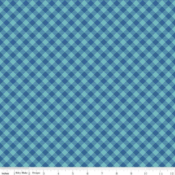 SALE Cozy Christmas PRINTED Gingham C7972 Blue by Riley Blake Designs - Lori Holt - Diagonal - Quilting Cotton Fabric