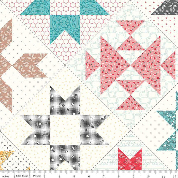 3 yard cut - SALE Stitch Cheater Print WIDE BACK WB14500 Multi - Riley Blake - 107/108" Wide - Printed Quilt Blocks - Quilting Cotton Fabric