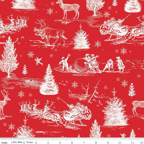 1 yard 18" End of Bolt - Peace on Earth Christmas Scene WIDE BACK WB14206 Red - Riley Blake - 107/108" Wide - Quilting Cotton Fabric