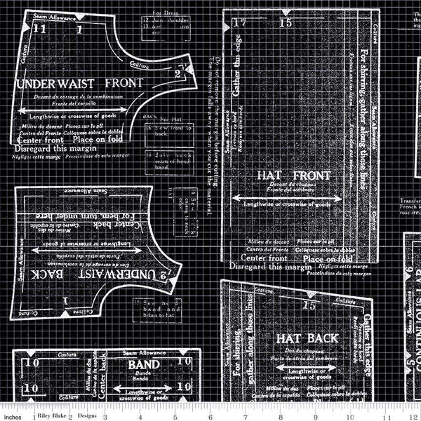 2 Yards 33" End of Bolt - SALE Sew Journal 18-Inch Doll Pattern WIDE BACK WB13897 Black - Riley Blake - 107/108" - Quilting Cotton Fabric