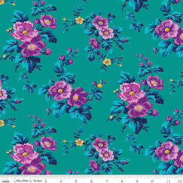 Brilliance Main C14220 Teal - Riley Blake Designs - Floral Flowers - Quilting Cotton Fabric
