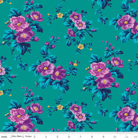 SALE Brilliance Main C14220 Teal - Riley Blake Designs - Floral Flowers - Quilting Cotton Fabric