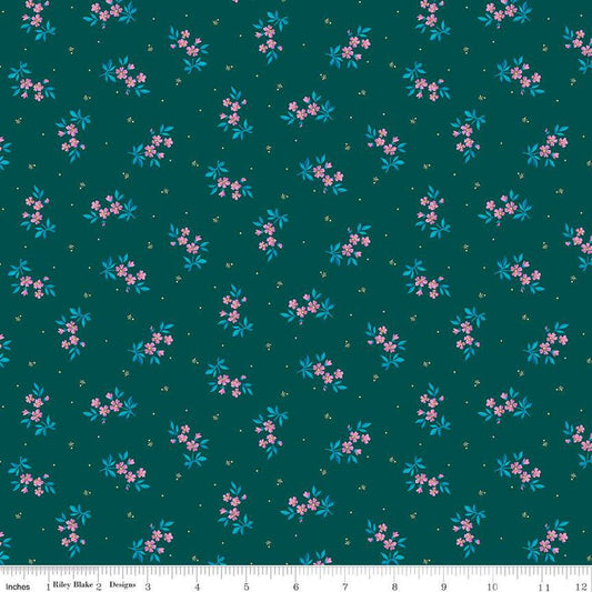 DEAL Brilliance Delicate Floral C14222 Jade - Riley Blake Designs - Flowers Pin Dots - Quilting Cotton Fabric