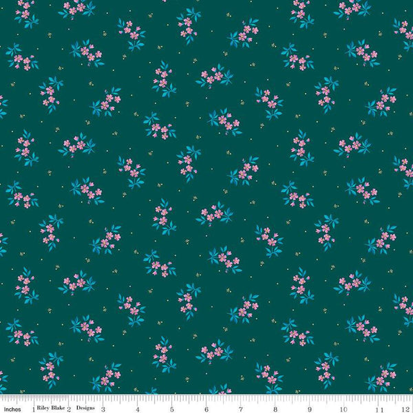 SALE Brilliance Delicate Floral C14222 Jade by Riley Blake Designs - Flowers Pin Dots - Quilting Cotton Fabric