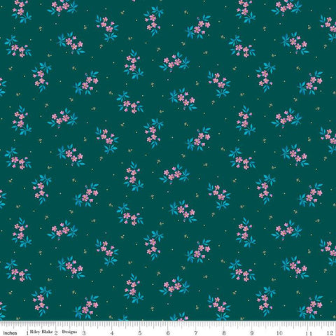 SALE Brilliance Delicate Floral C14222 Jade by Riley Blake Designs - Flowers Pin Dots - Quilting Cotton Fabric