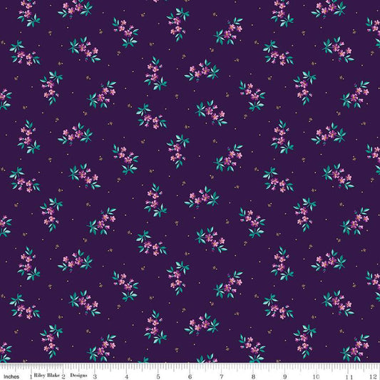 15" End of Bolt - Brilliance Delicate Floral C14222 Plum - Riley Blake Designs - Flowers Pin Dots - Quilting Cotton Fabric